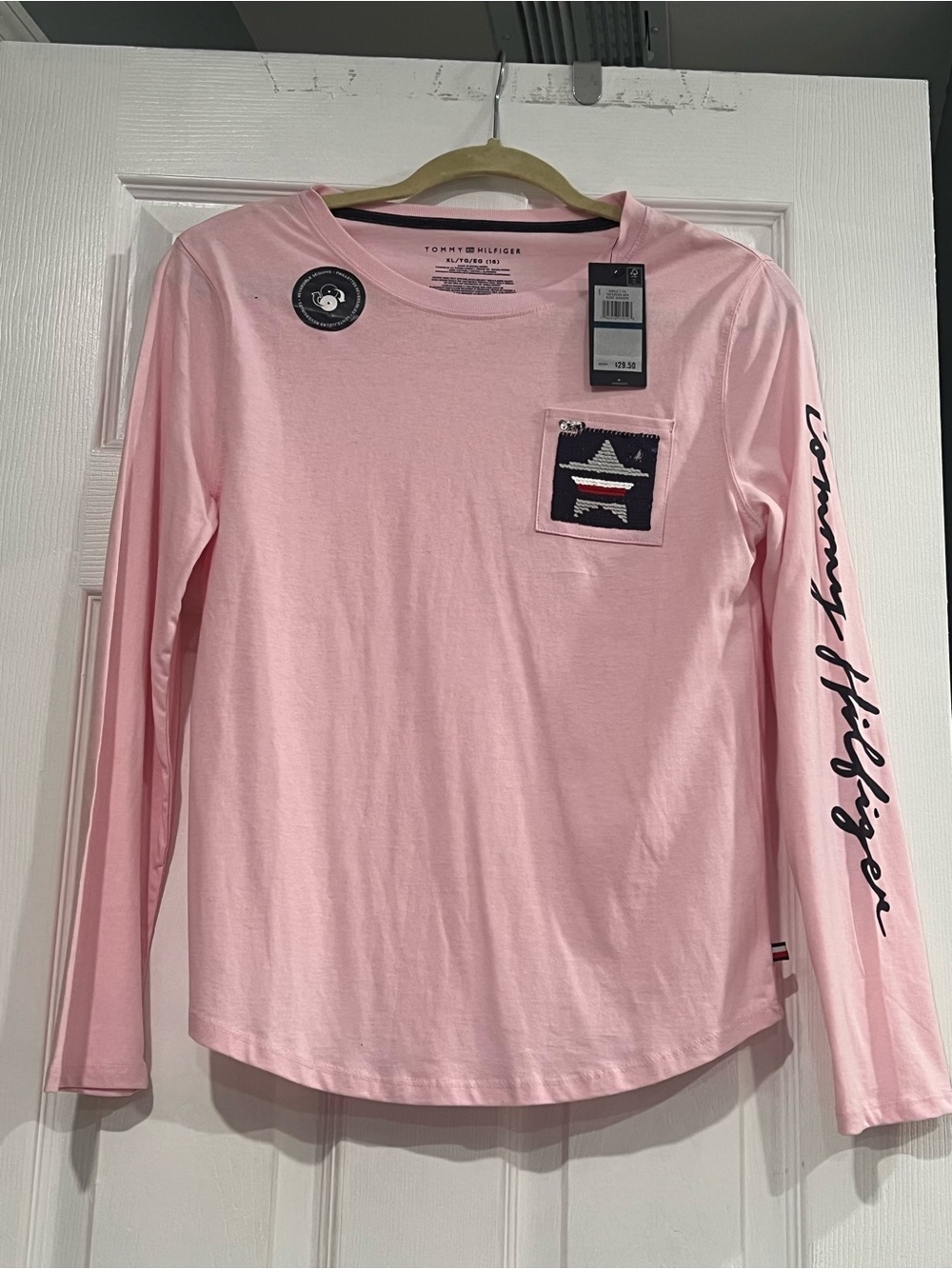 Tommy Hilfiger Pink Long-Sleeve Tee with Sleeve Script